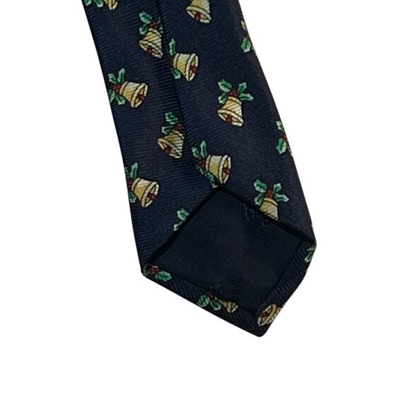 Brooks Brothers Silk Tie Navy Blue Holiday Bells Print Necktie USA Made - Picture 5 of 5